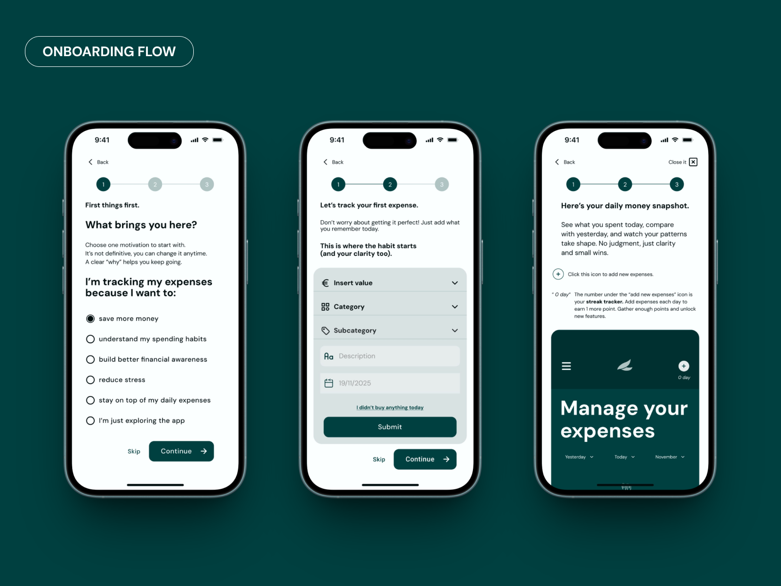 Personal finance app appdesign branding budget clean dashboard designsystem expenses figma finances fintech interactiondesign microinteractions mobileapp money onboarding productdesign prototype uidesign userexperience uxdesign
