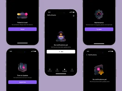 Illustrative icons for empty states ai app app graphic branding empty state faileed graphic design icons loader maintanence mvp notification ui update