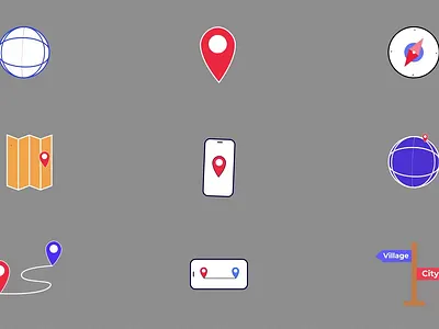 Map Icons city compass destination direction earth exploration globe guide journey location map mobile navigation phone pin route travel village wayfinding world