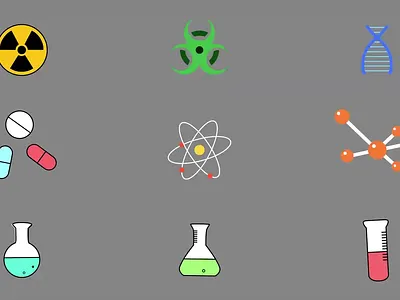 Science icons atom biohazard biology chemistry dna education experiment flask health laboratory medicine molecule pharmacy physics radiation research science science icons technology test