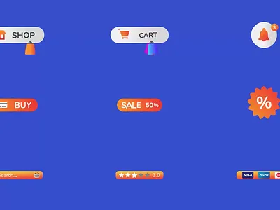 Shopping Icons alert badge bell buy cart discount ecommerce mastercard notification online store payment paypal percentage rating sale search bar shop shopping stars visa