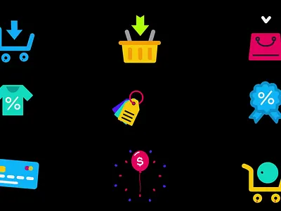 Shopping Icons Lottie alert badge bell buy cart discount ecommerce mastercard notification online store payment paypal percentage rating sale search bar shop shopping stars visa
