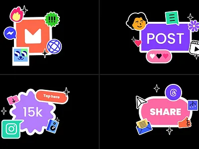 Social Media Constructor app branding constructor digital heart icons interface kit like messenger modern notification playful reaction social media social media icons spotify stickers thumbs up vibrant