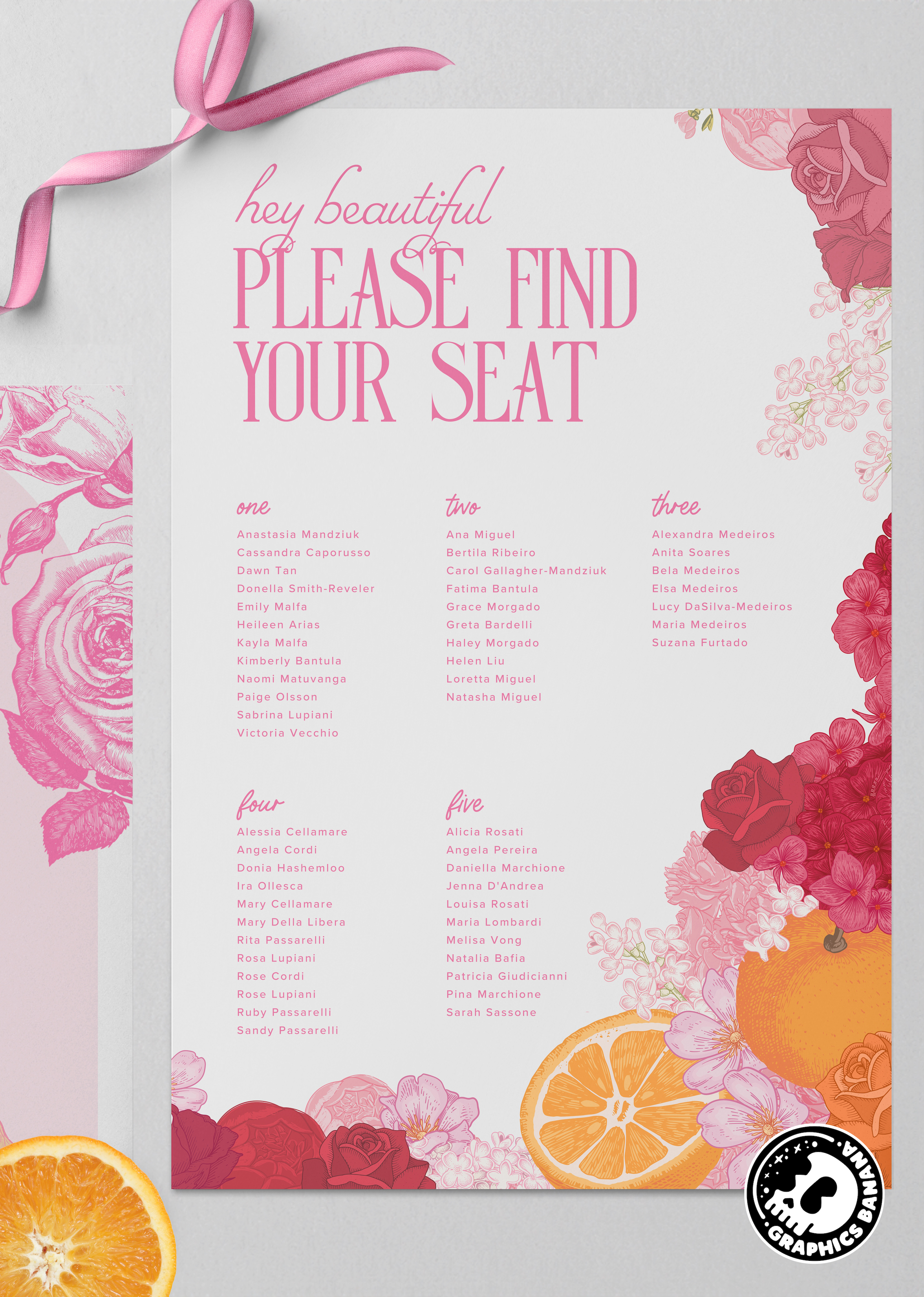 Seating Chart - Floral Aperol Themed Bridal Shower aperol bridal design feminine floral flowers illustration orange pink pinks print seating serif shower sign signage spritz typography wedding welcome