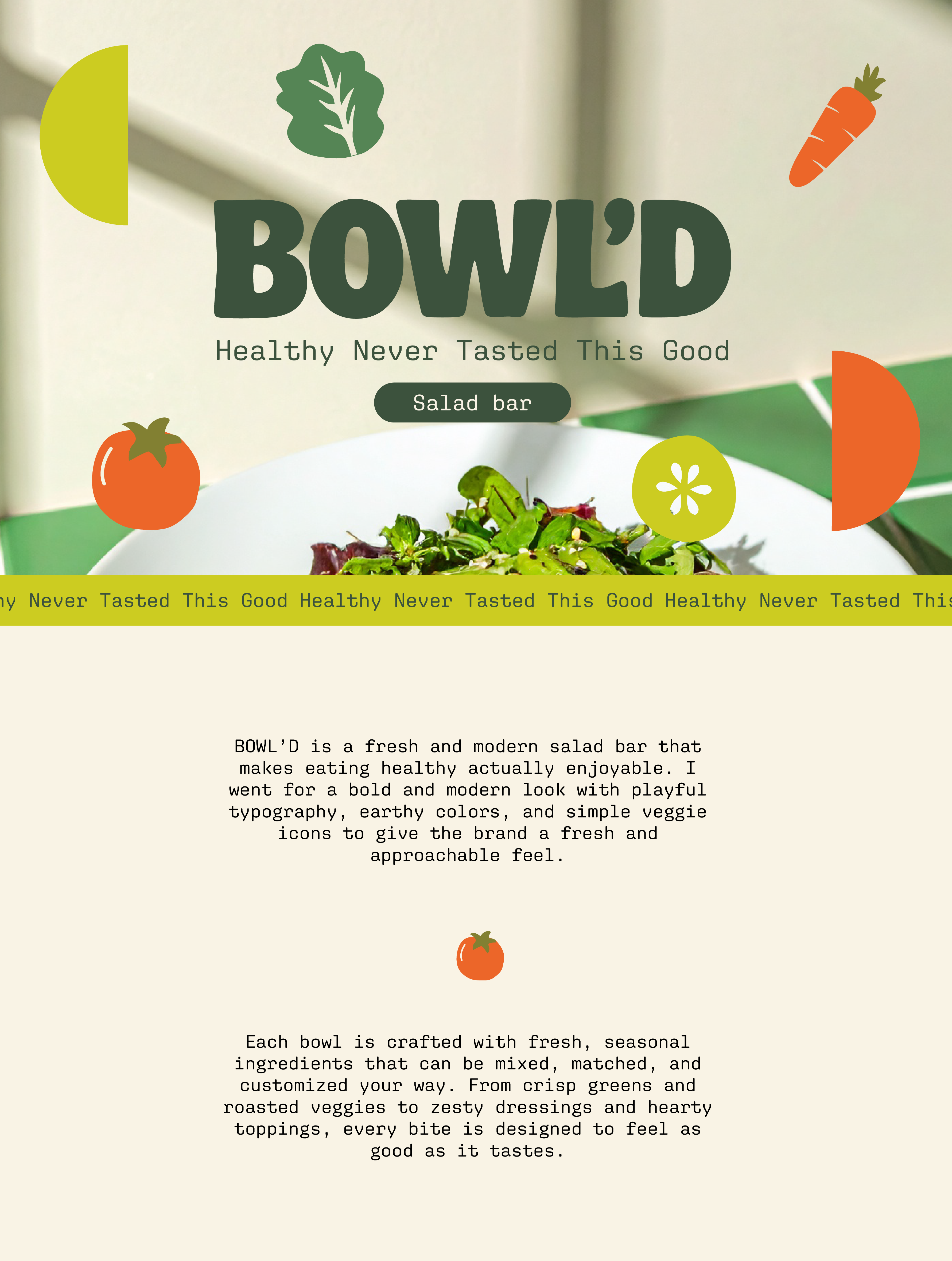 Bowl'd Salad bar Brand Identity ad poster advertisement poster brand identity branding design food branding food logo graphic design healthy brand healthy branding logo logo design loyalty card packaging restaurant brand salad branding salad logo vegetables brand asssets visual identity