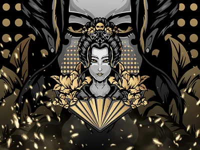 Esports Golden Geisha Luxury Art Logo Illustration album cover illustration art nouveau style cultural design dark art illustration elegant woman fantasy portrait fashion logo geisha logo gold and black golden design high end design japanese inspired art luxury logo mystical beauty ornamental logo premium branding symmetrical artwork tattoo art