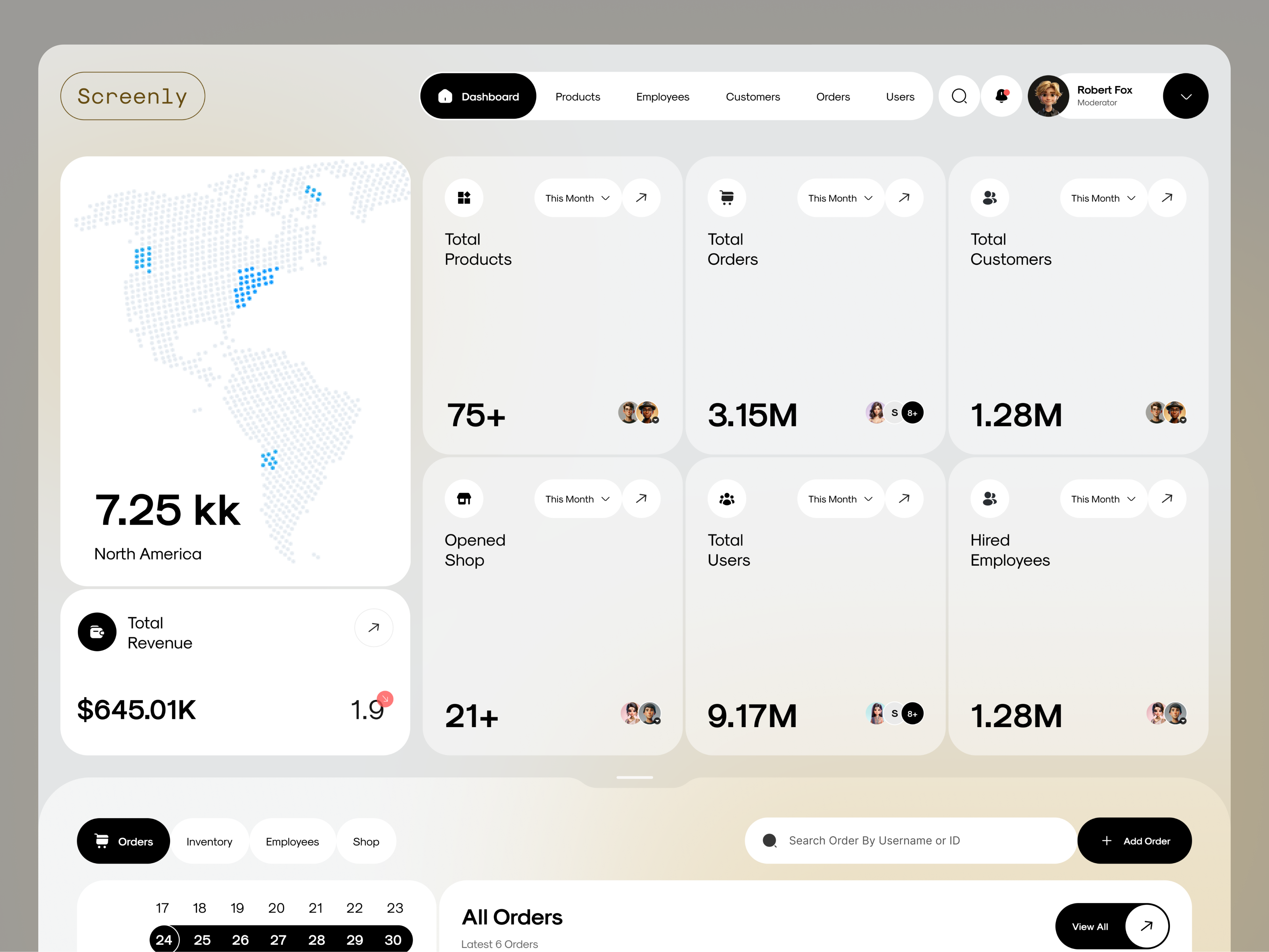 Example of Admin Dashboard UI