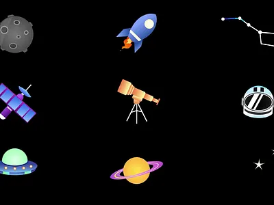 Space Icons animation astronaut constellation cosmos exploration galaxy kinetic moon planet rocket satellite saturn science space space icons stars technology telescope ufo universe