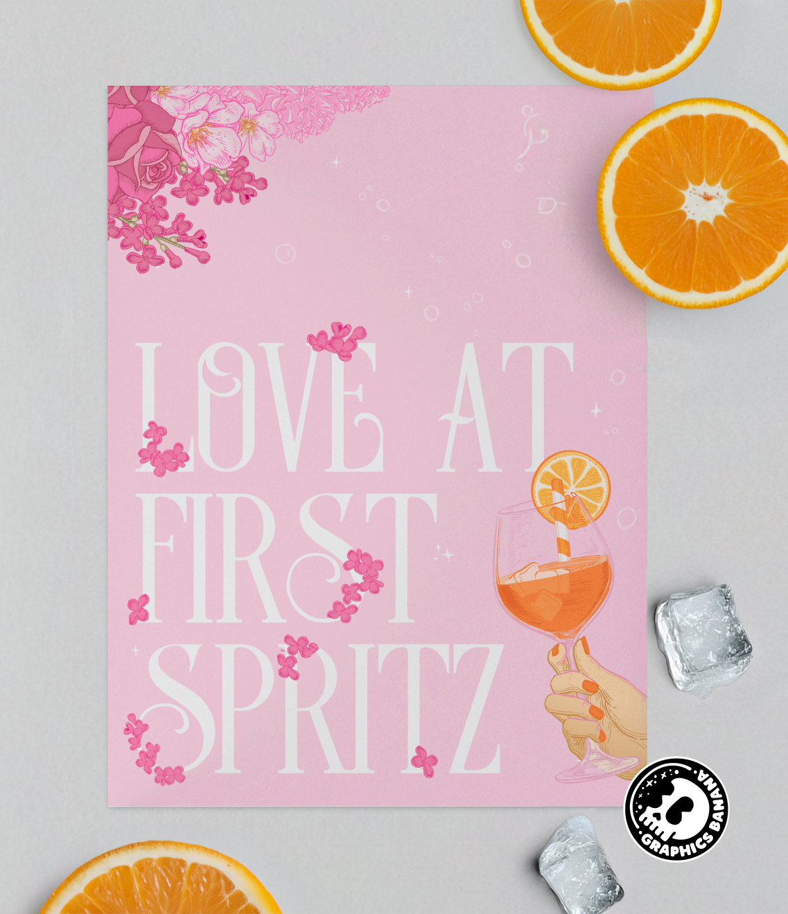 Love at First Spritz - Aperol Floral Bridal Shower Beverage Sign aperol beverage bridal bride design drink feminine floral flowers love love at first spritz orange pink print sign signage spritz typography wedding white