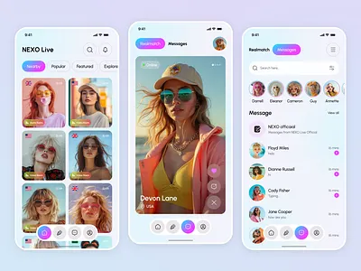 Modern Live Social & Chat App UI – Real-Time Discovery Experienc ai dating app chatting app dating app design dating app ui dating match dating mobile app dating website live chat app live chat app ui live chat ui love match app messaging app mobile app mobile dating modern dating online dating app relationship app design social chat app streaming app design swipe profile