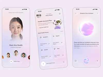 AI Health Assistant App UI – Smart Health Tracking & Chat ai chat app ai health app app design app ui digital health app health assistant app health tracking app mobile app ui ui design ux design