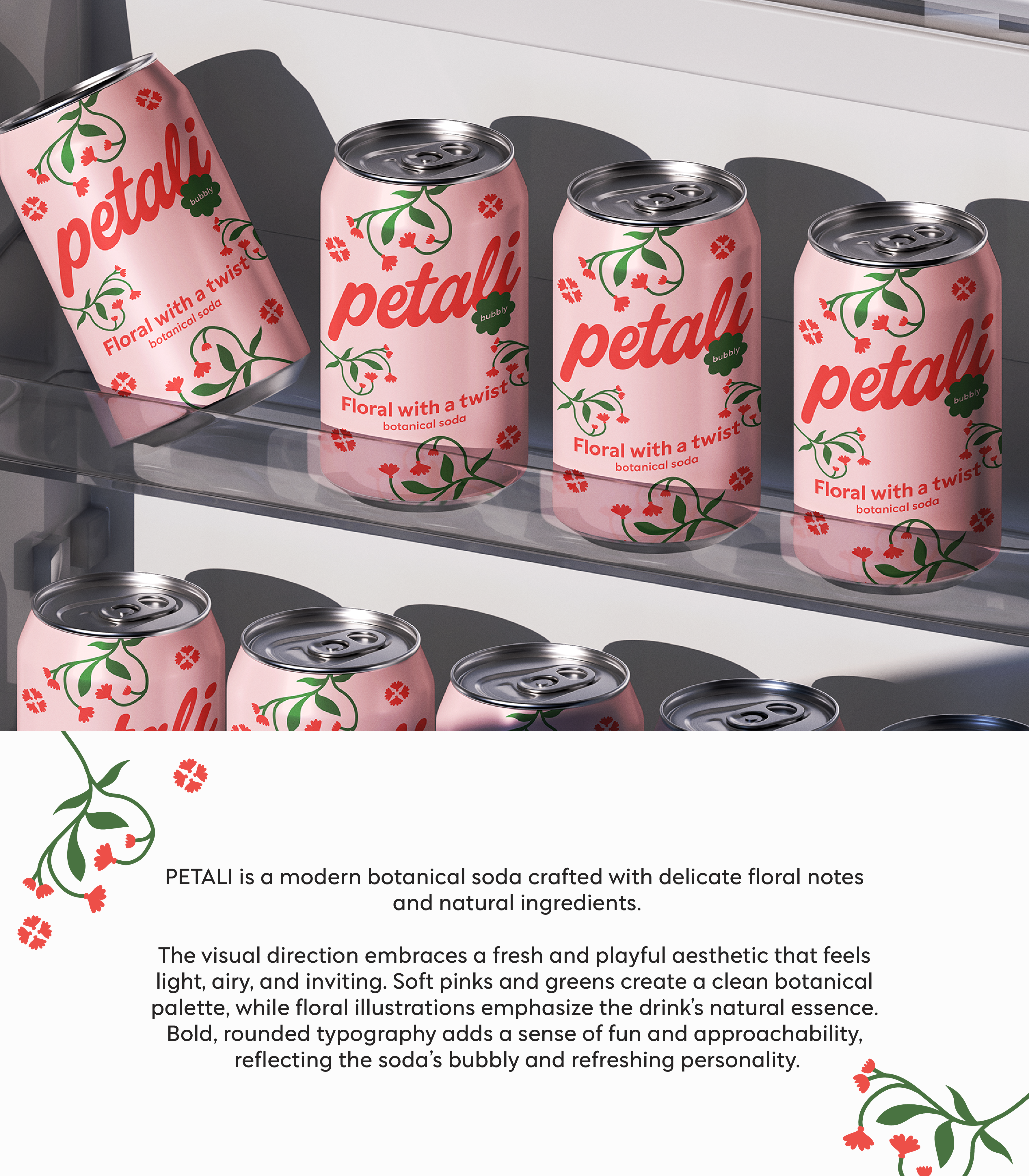 Petali botanical soda bold design bold label botanical brand botanical soda branding drink packaging floral branding floral illustration graphic design illustration logo logo design packaging design pop drink pop packaging soda branding soda label soda packaging visual identity