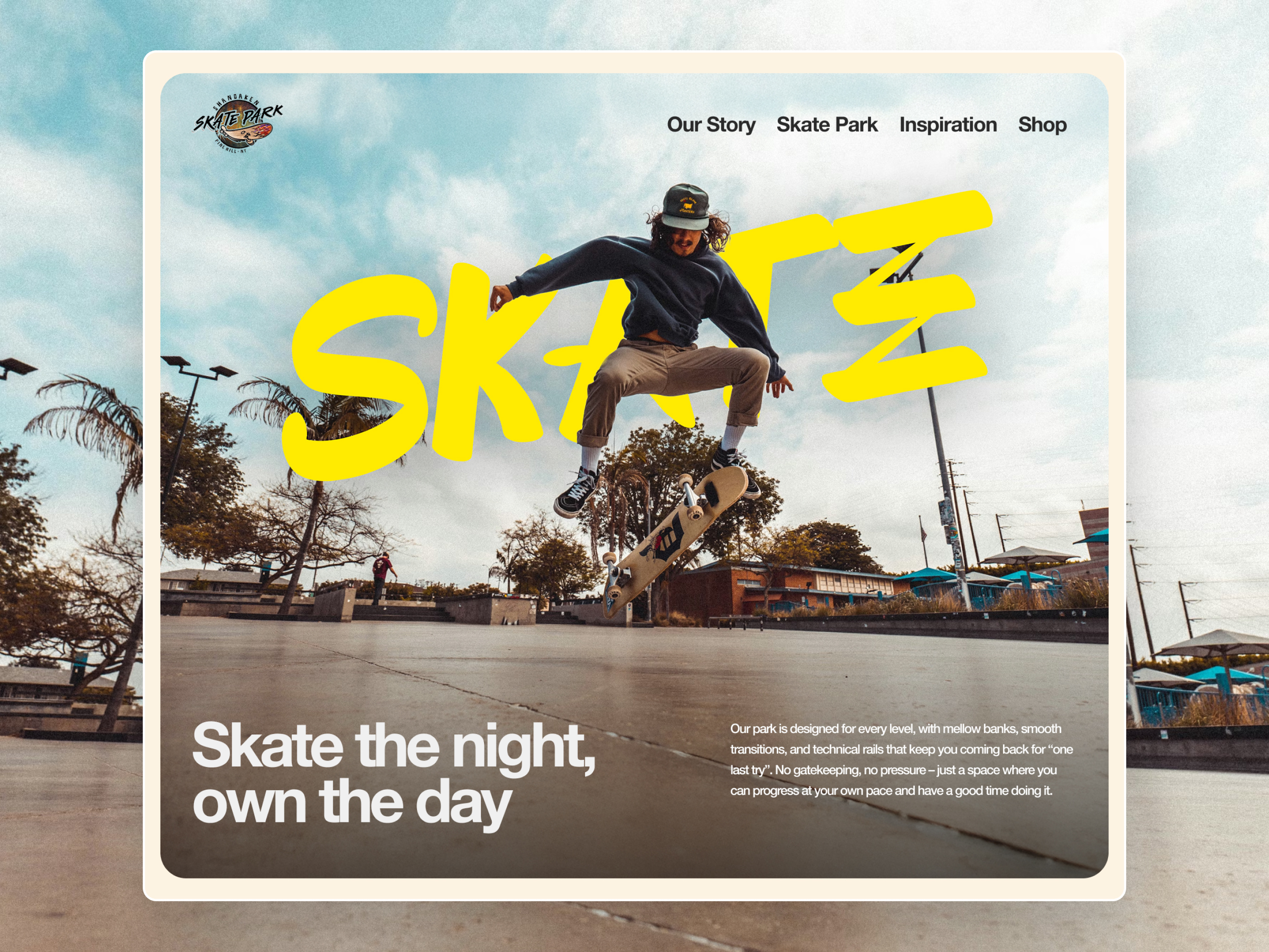 Skate Park Hero Section concept design hero image hero section skatepark web design webflow website relaunch