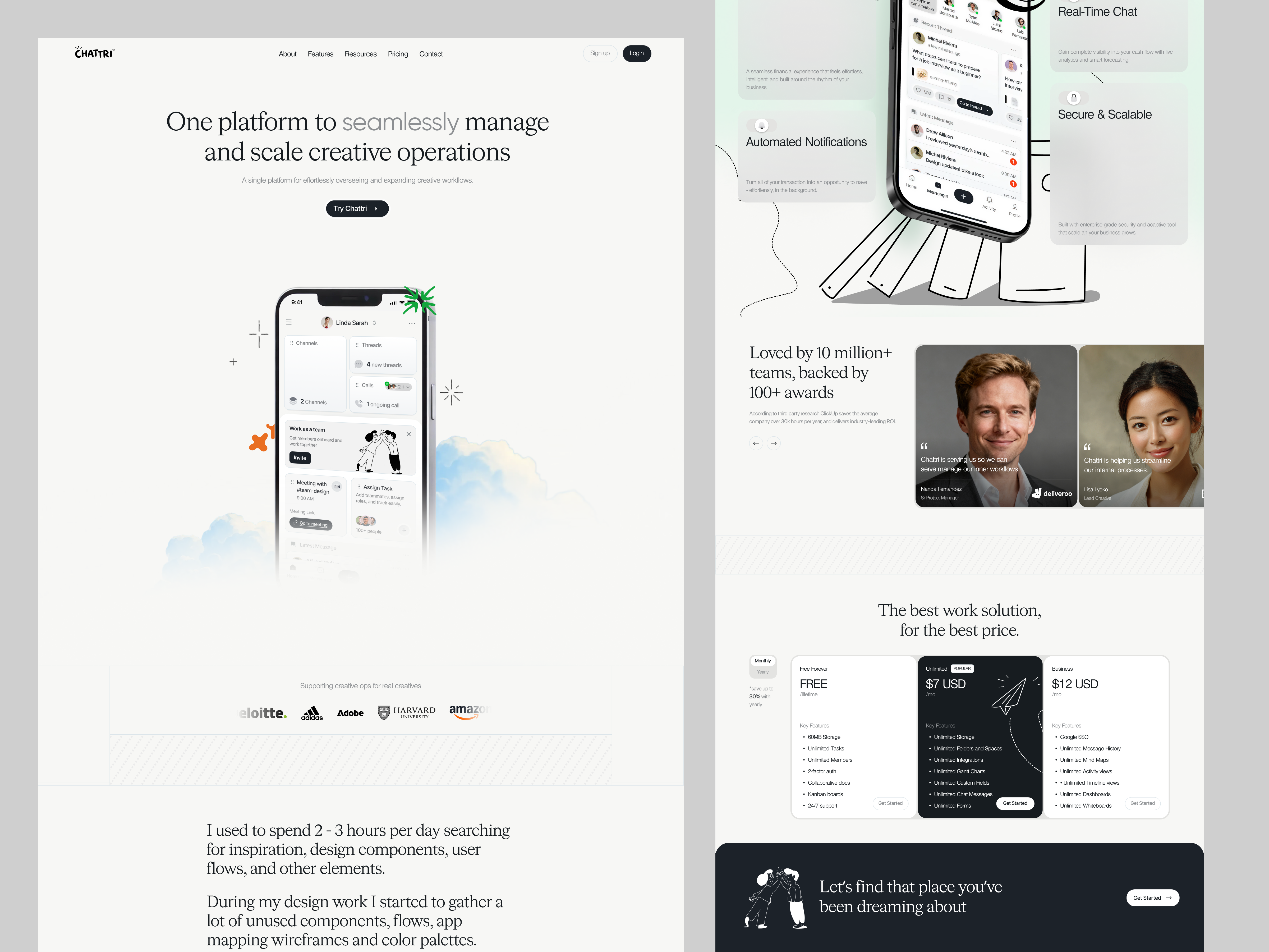 Chattri - Team Communication Landing Page card chat clean comunication comunication app comunication website landing page platform chat saas saas chat product team team chat ui ui design ui ux design web design website
