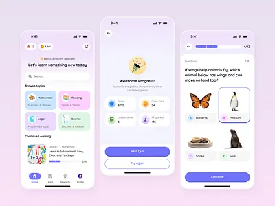 Kids Learning App children app course gamification gaming kids app learning app learning kids online education online learning quiz