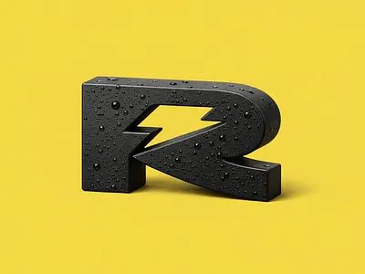Thunder R 3d ai black branding digital drink energy icon illustration isometric label letter logo r thunder yellow