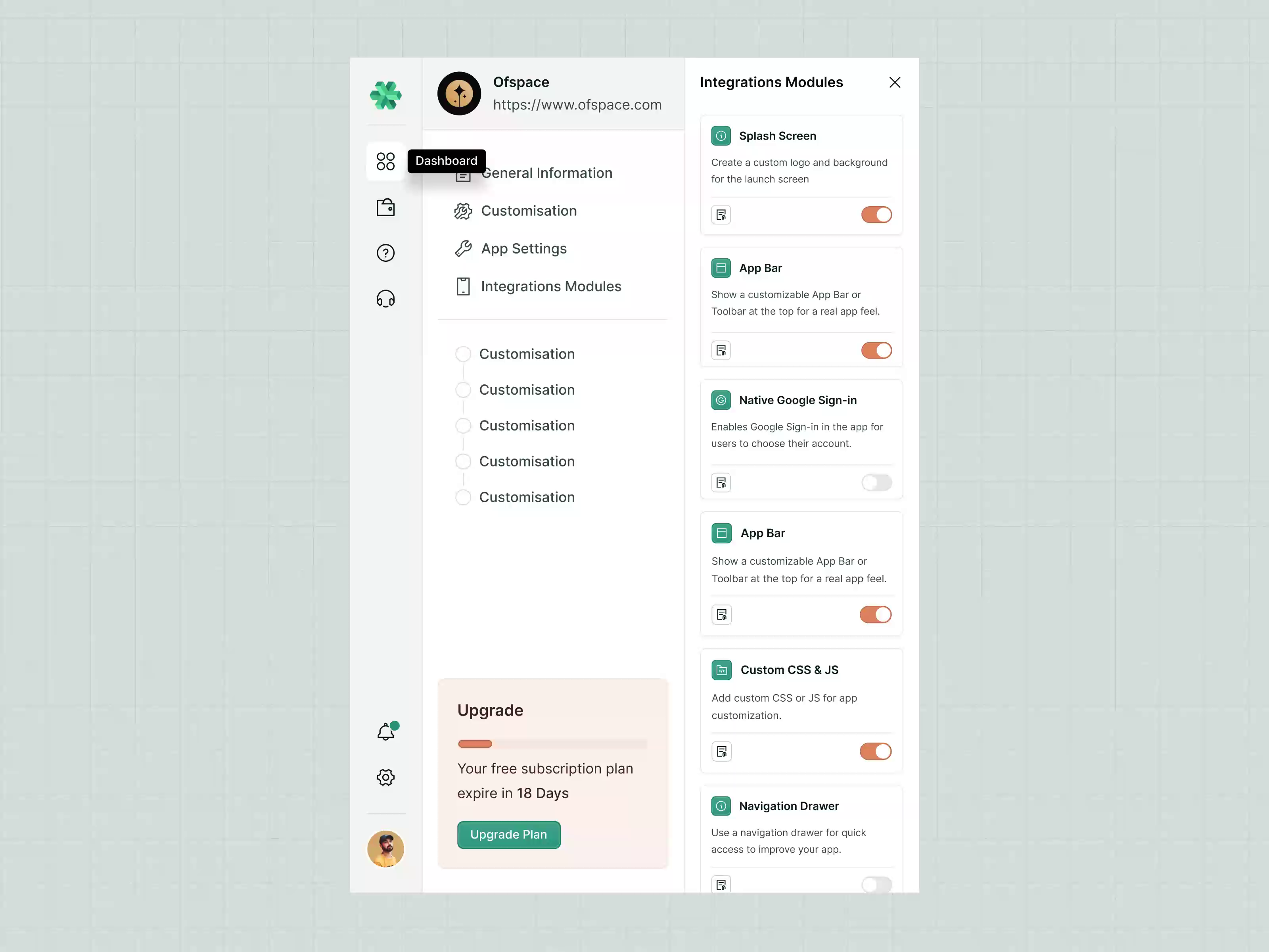 Example of Fluid SaaS Navigation & Sidebar UI Concept