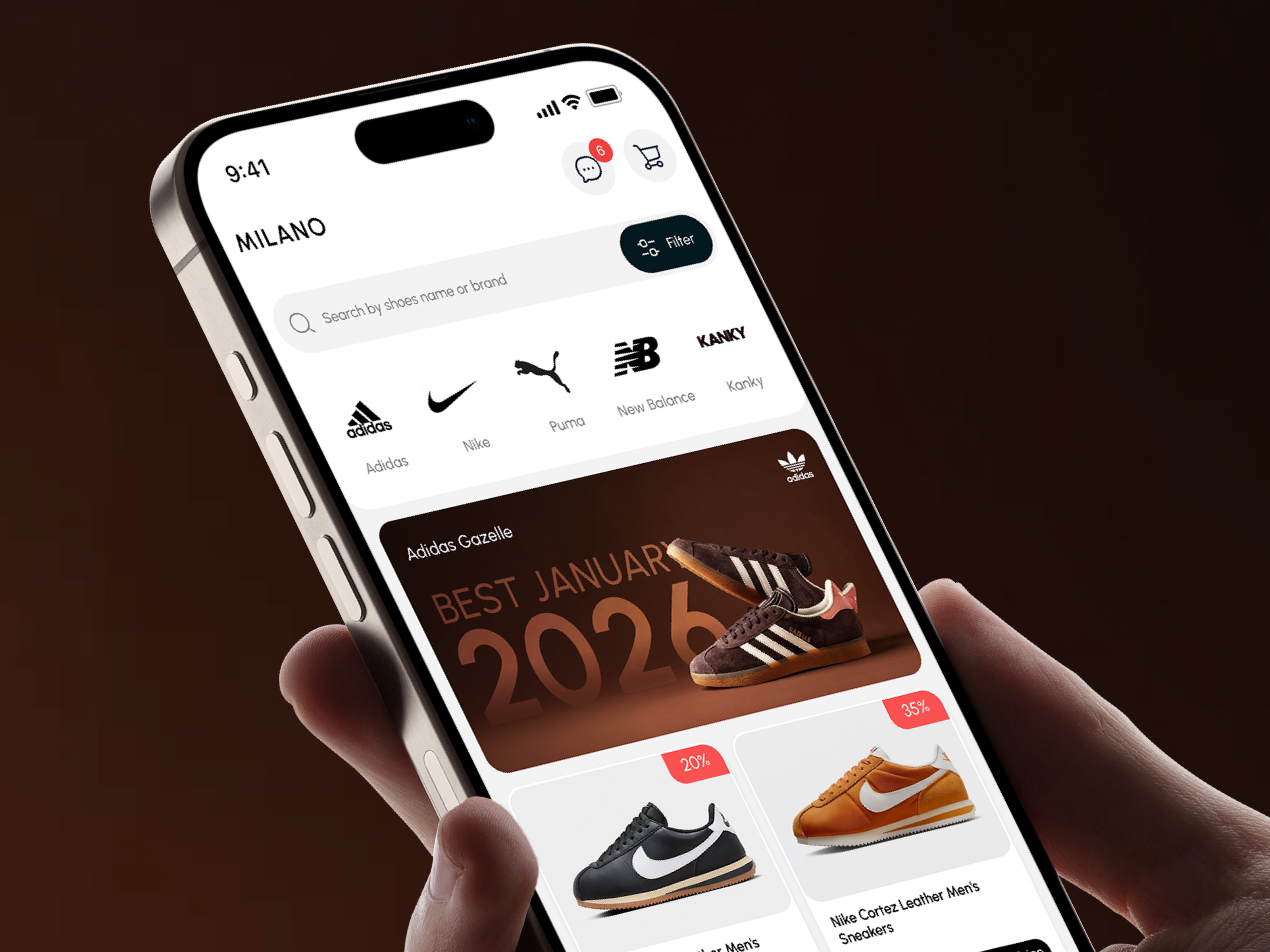 Milano - Mobile E-commerce Footwear clean design ecommerce app fashion fashion mobile app figma footwear footwear mobile app marketplace mobile app mobile ecommerce online store product product design shoes shoes ecommerce shoes store shopify shopping app ui