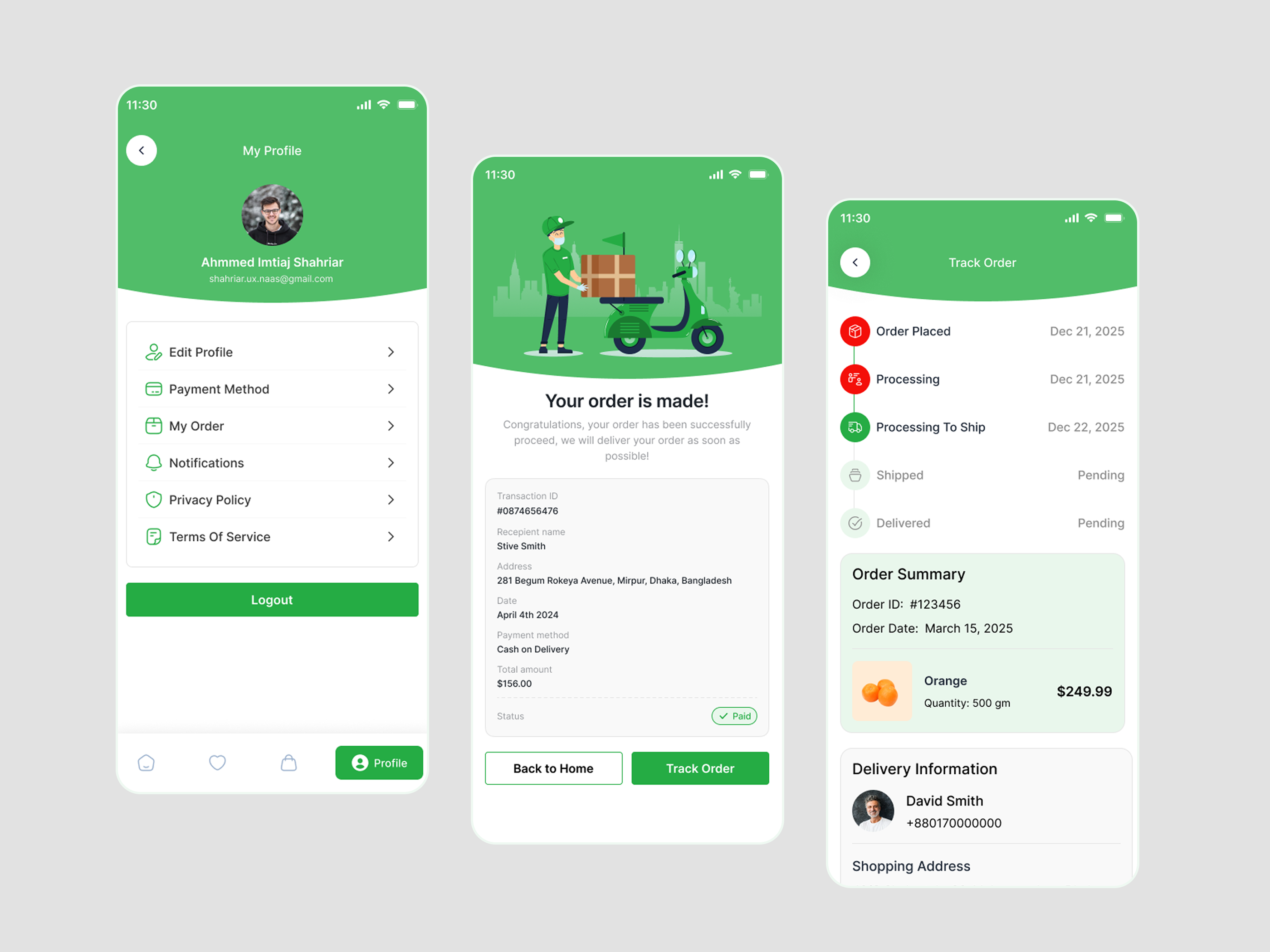 Grocery Delivery App UI Design appui cleanui deliveryapp dribbble ecommerceapp figma groceryapp mobileappdesign modernui ordertracking productdesign uidesign uxdesign