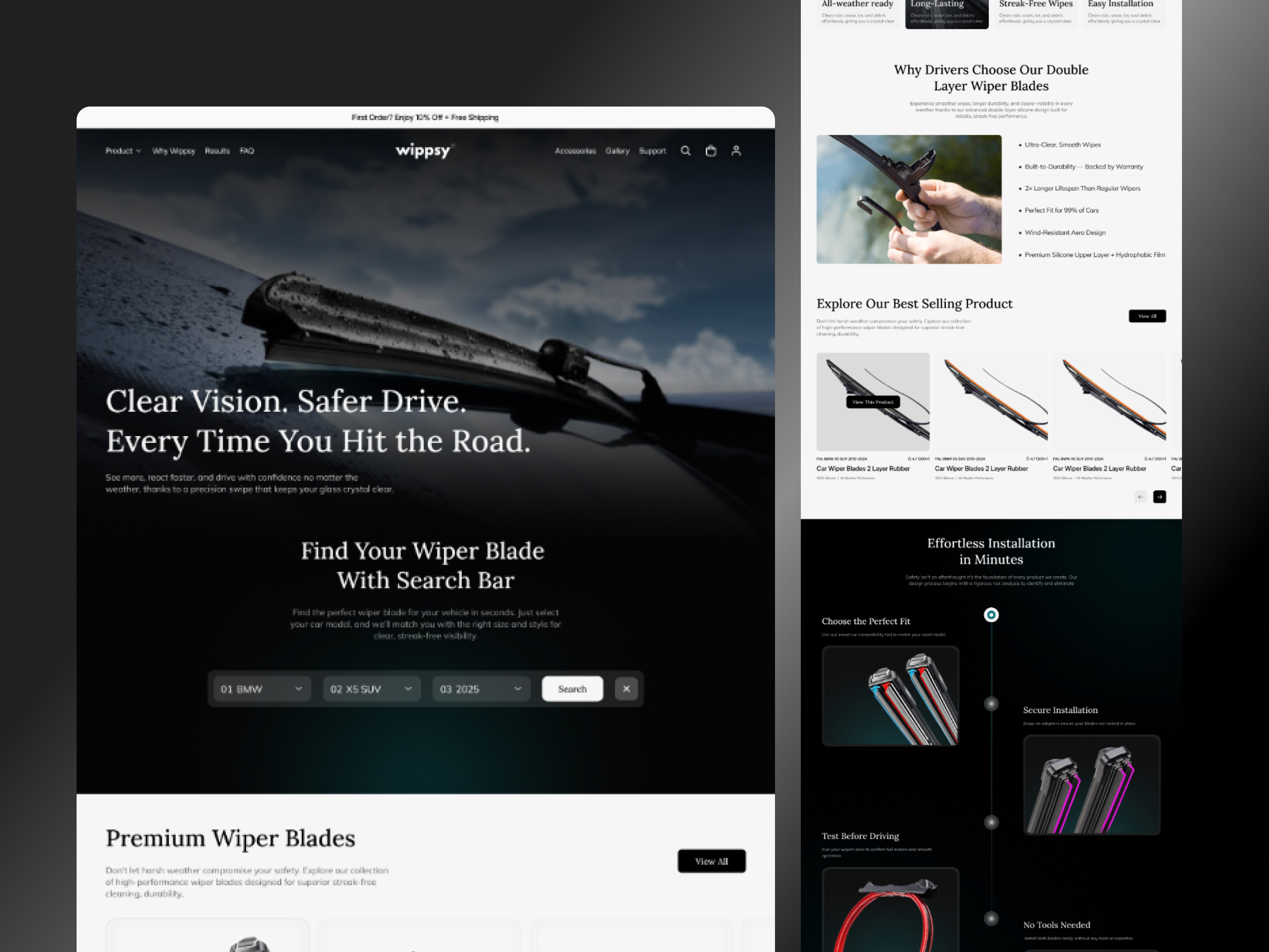 Wippsy - e-Commerce Car Wiper Shopify Website Design automobile automobilewebsite carmatwebsite carrental carrentalwebsite carwiperwebsite ecommerce ecommercewebsite elegantwebsitedesign luxurywebsite minimalwebsite modernwebsite shopifyexpert shopifystore shopifywebsite websitedesigner