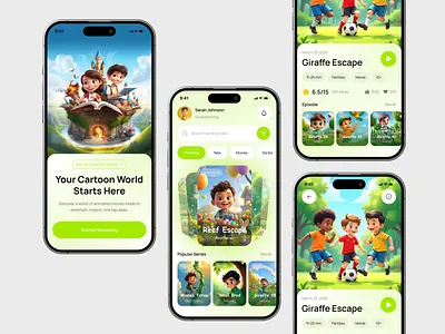 Cartoon Streaming Mobile App app design cartoon app creative desing entertainment app game interface gaming app graphic design illustration ui ios app kids app mobile appdesign mobile ui ott app playfuldesign streaming app streaming app ui ui uiux design ux ux design
