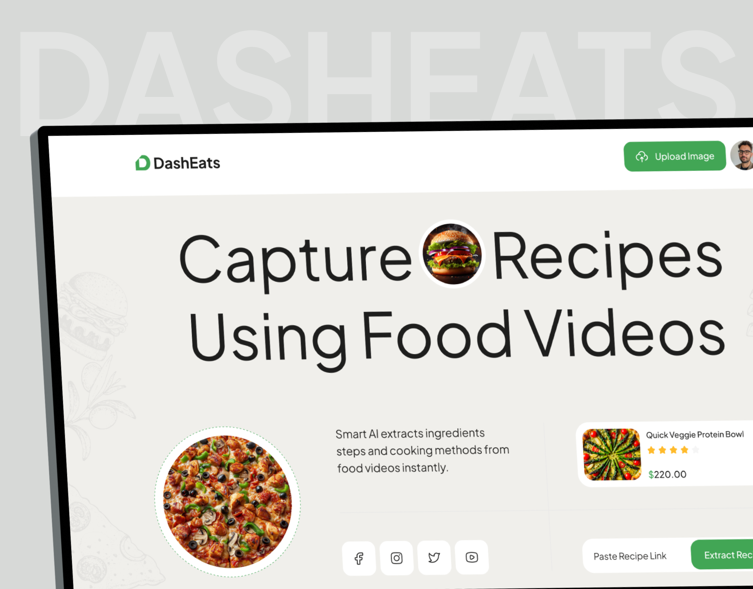 AI Powered Food Recipe Extractor Website Design ai dashboard ai technology chef assistant food app food dashboard food tech food website landing page modern minimal modern web app recipe app ui ux webdesign website design