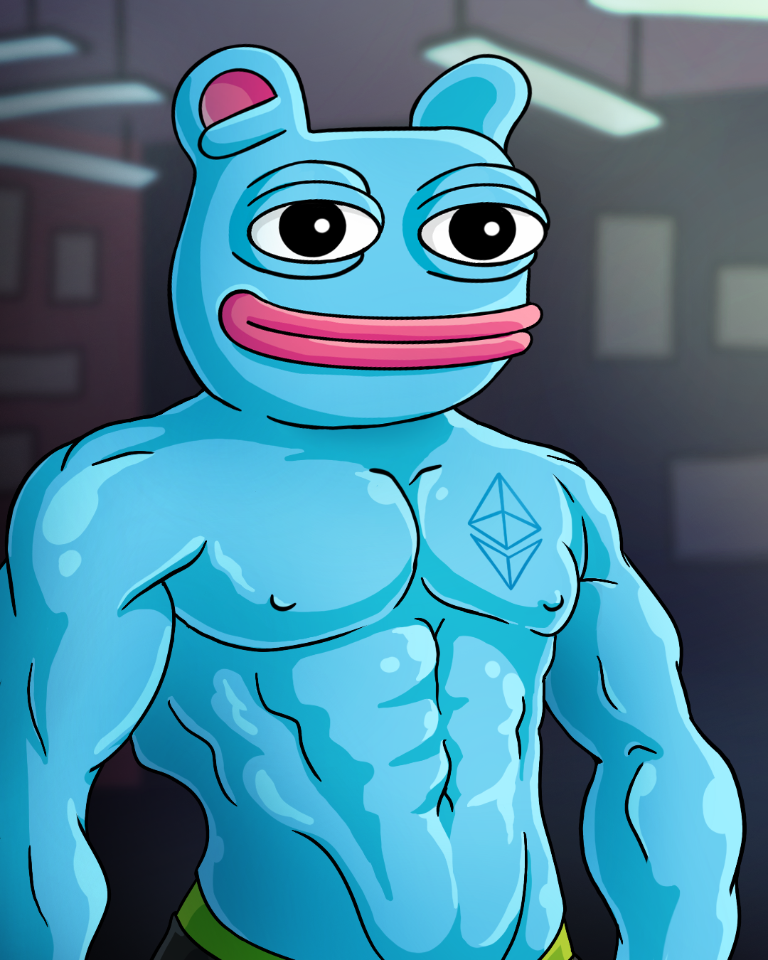 Strong BRETT meme. Cartoon illustration for a web3 project 2d art artist cartoon cartoon character character design comic crypto crypto art crypto mascot degen designer graphic design illustration illustrator mascot meme meme coin memecoin pepe strong