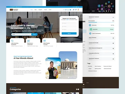 Engineering Unlocked – Engineering Education Website UI clean design design inspiration digital education dribbble edtech education elearning engineering knowledge platform learning platform modern ui online courses progress tracking responsive design student portal ui design ux design video learning web app web design