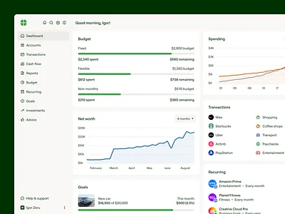 Fintech Budgeting & Analytics Dashboard accounting analytics banking ui budget app cash flow dashboard data visualization expense tracker financial planner fintech fiscal investment money manager net worth personal finance portfolio saas ui design wealth management web app