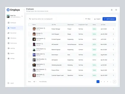 Employa — Employee Management Dashboard clean design dashboard dashboard ui design employee employee management hr hr dashboard hr management human resources list employee management ui minimalist ui uidesign uiux ux uxdesign web design website