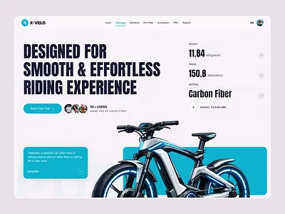 X-Velo Electric Bike Landing Page Concept bicycle bike clean cycling e bike ecommerce electric bicycle futuristic landing page landingpage luxury minimalist mobility online shop product design shopify ui ux web design website design