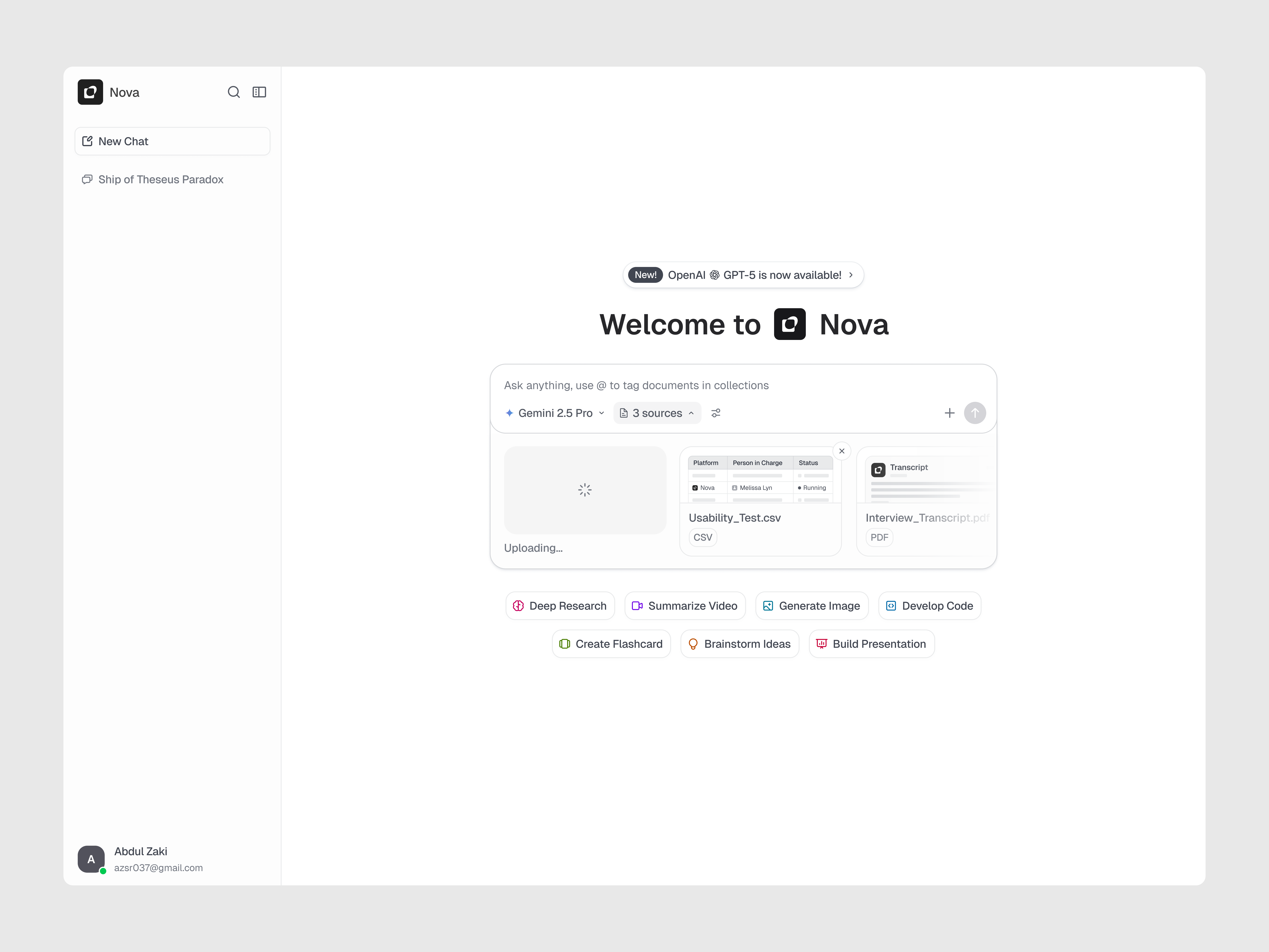 Nova - AI Chatbot Page ai chat chatbot clean command design empty state homepage interaction light morva morva labs neutral product design productivity saas sidebar ui upload web app