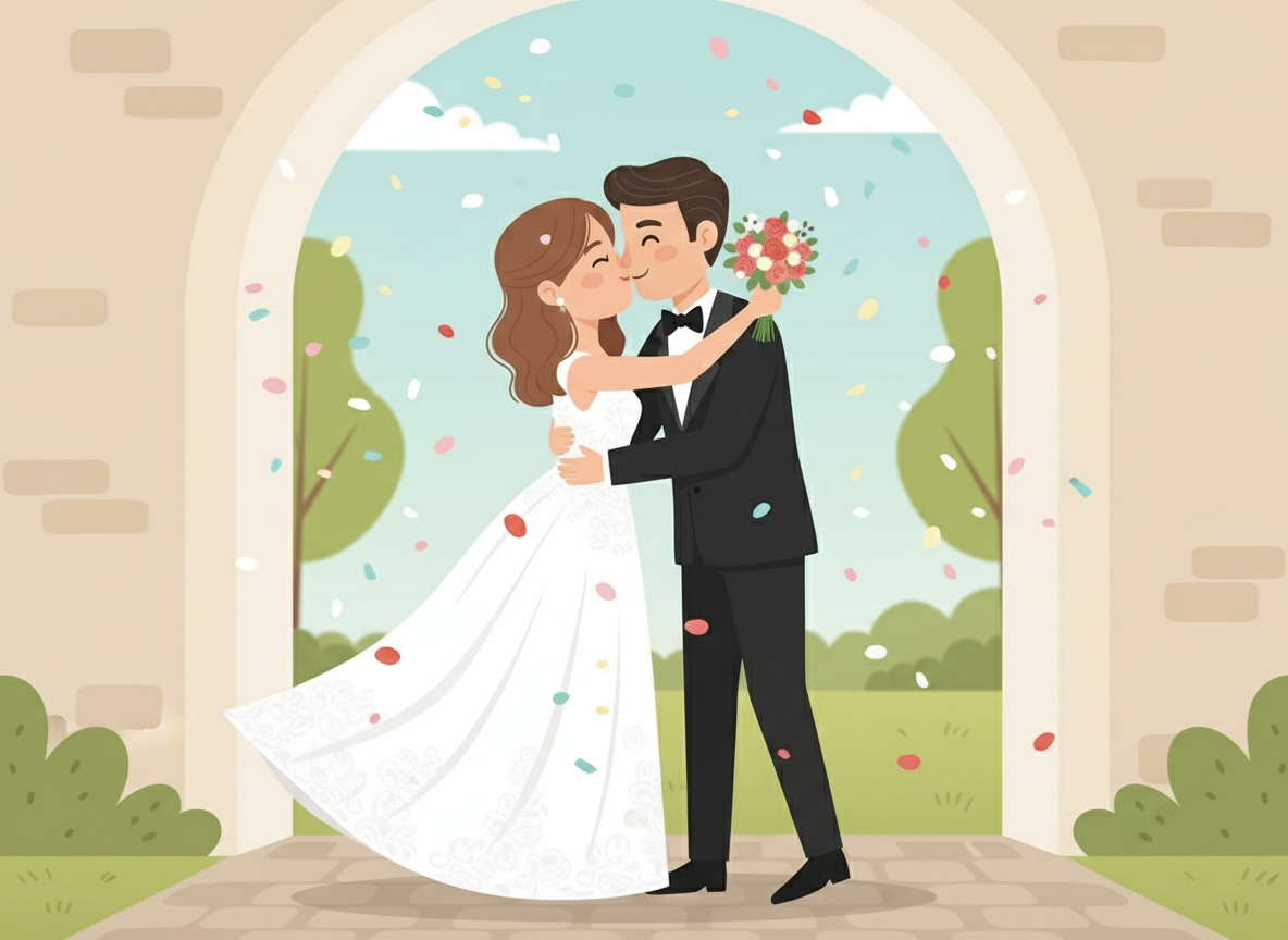 Romantic Wedding Ceremony Flat Illustrations bride ceremony couple family groom illustration love marriage romantic sentimental vector wedding