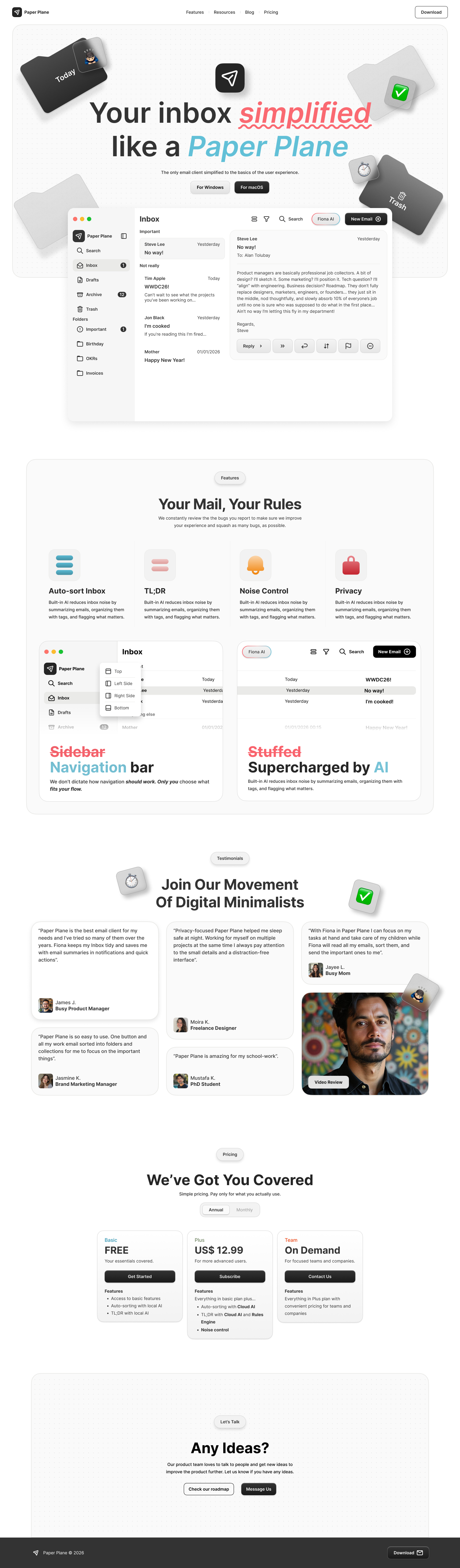 Paper Plane Email Client email mockups ui
