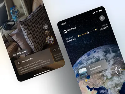 SkyPlex- Inflight Entertainment Mobile App airplane app attendant avod clean dark design entertainment feature flight inflight ios maps mobile radar system tracking trip ui ux