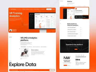 Next World - Corporate website design analytics corporate data landing orange red vr website