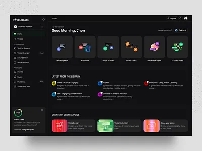 AI Voice Generator Web App - Dashboard aidesign aigenerator aiproduct dashboardui figmadesign productdesign saasdesign uidesign uxdesign voiceai webappdesign