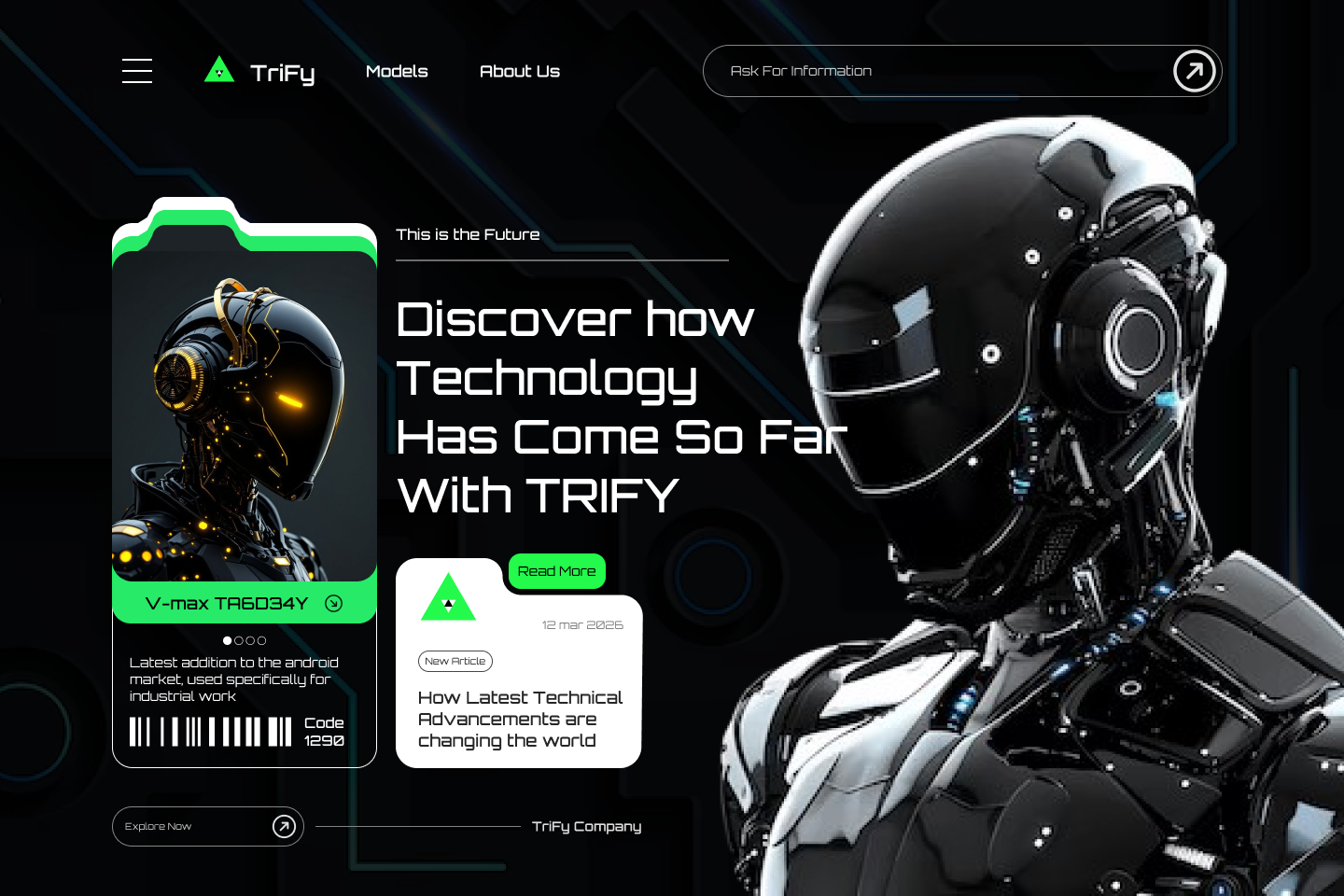 Trify Robot Website 3d animation branding graphic design logo motion graphics ui