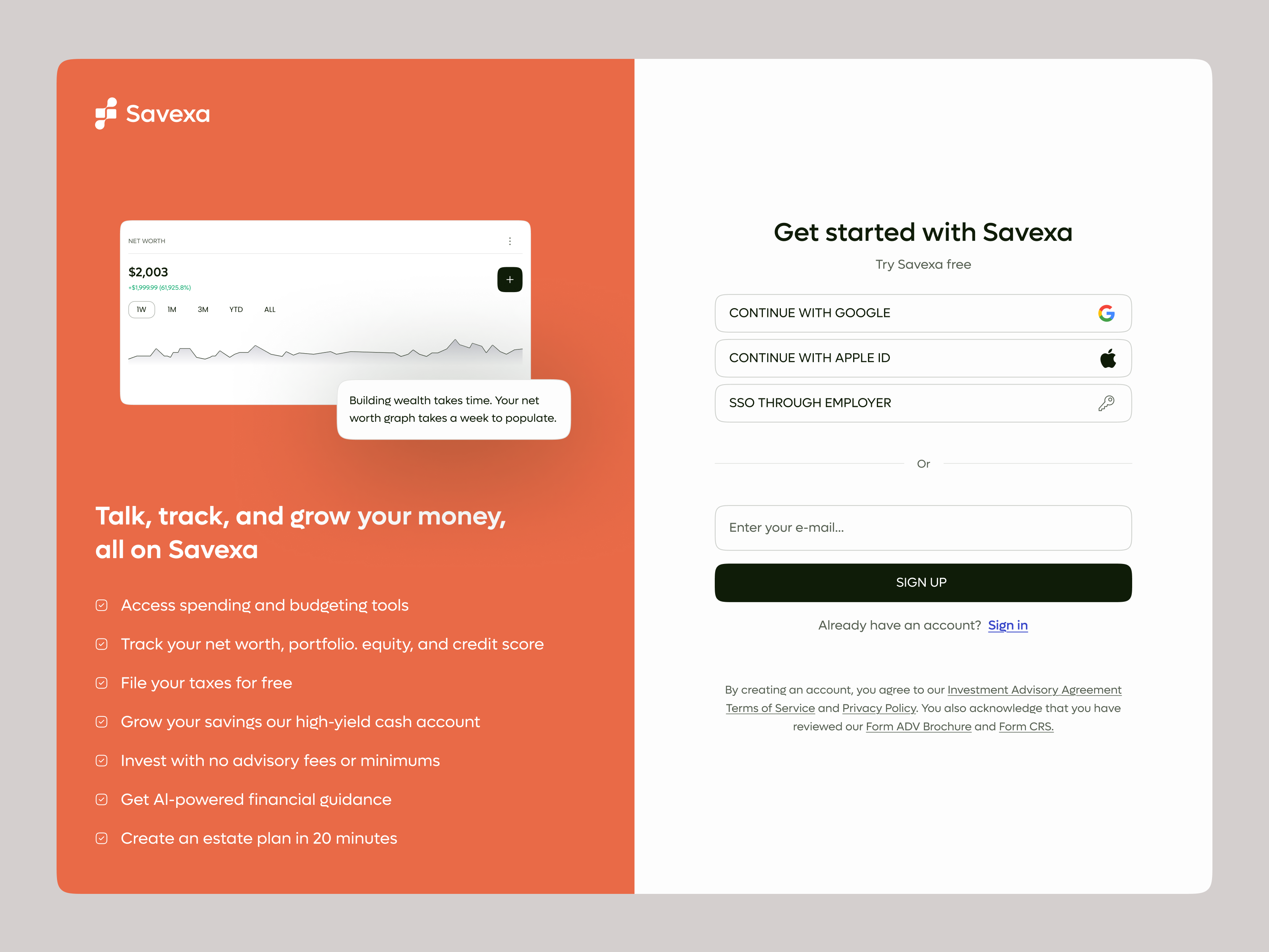 Log In & Sign Up Page - Savexa authentication create account design system investment dashboard log in login login page login screen minimal onboarding portfolio tracking product design registration saas saas design sign up signup signup page