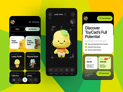 Creative 3D Builder Mobile App UI 3d 3d app 3d modelling app design app for kids app interface creative tools dashboard design design interface ios mobile app mobile app design onboarding flow playful design product design subscription ui ui ux