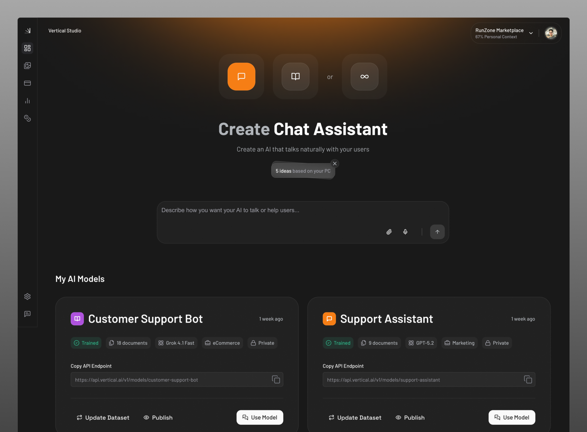 Vertical Studio — Modular AI Workspace ai clean design simple ui ux