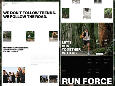 RUN FORCE - Running Club Community Landing Page bold typography brand editorial community website creative layout culture design editorial design editorial website landing page design lifestyle website manifesto design minimal web modern web design running club sports branding sports website typography design ui design visual storytelling web design inspiration web ui