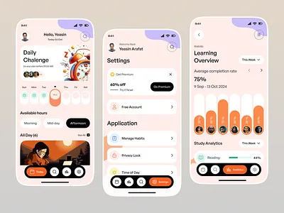 Study Planner App ai study planner app design educational app fitness planner habit habit tracker ios isometric design meditation app design mobile mobile app mobile app design mobile interface mood tracker student app study planner app tracker tracker app
