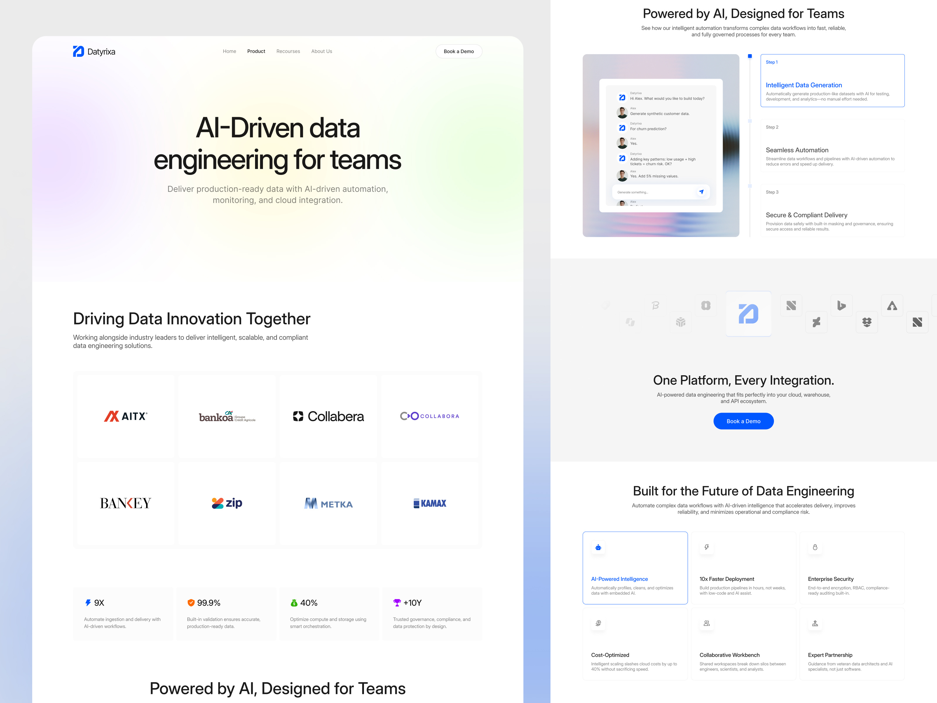 Product Page – AI Data Engineering SaaS Website design interface product service startup ui ux web website