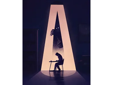 Editorial Illustration for DATUM Magazine addiction alcohol dark datum editorial fiction illustration magazine monster night silhouette spotlight story ui woman writing