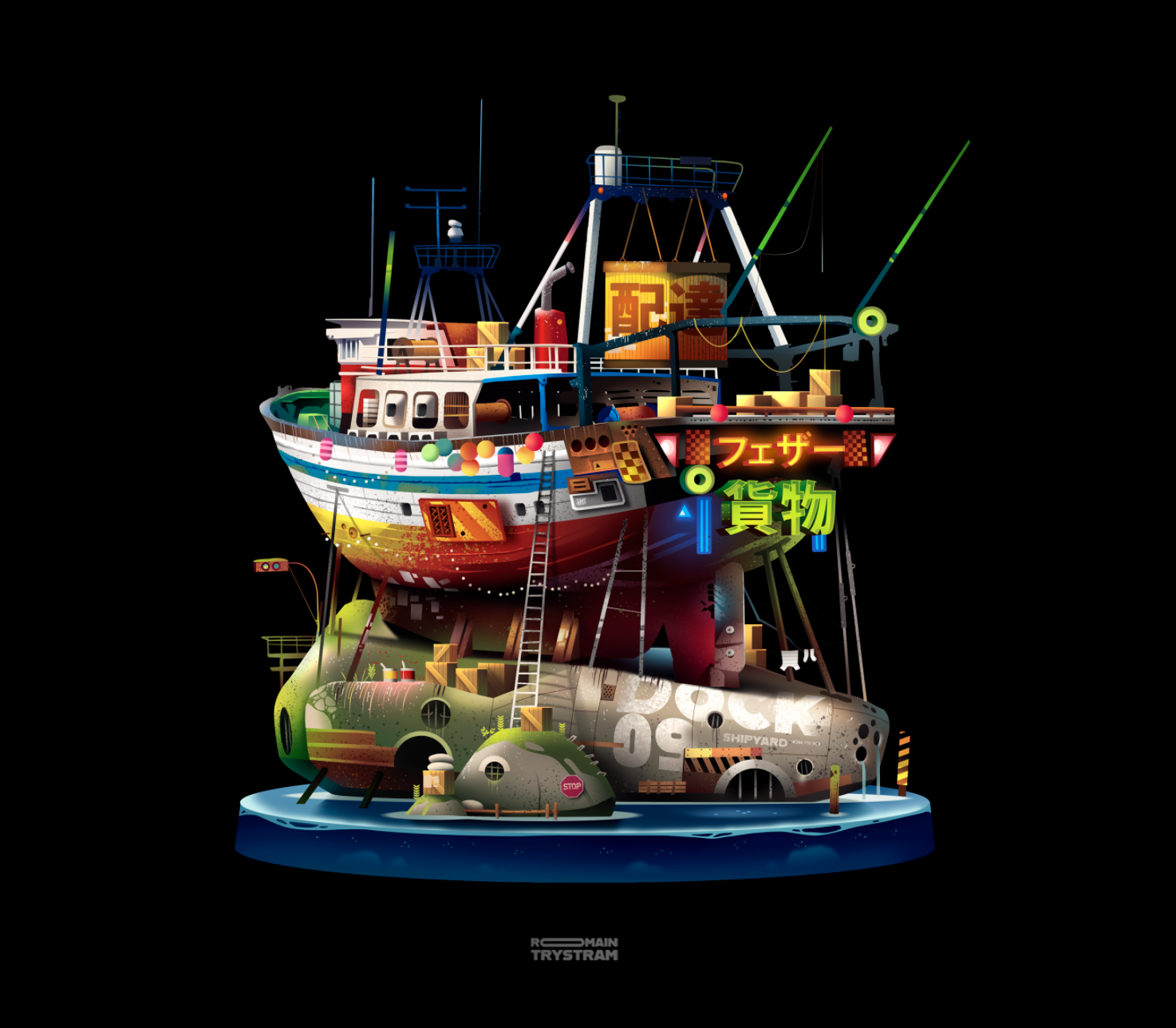 Shipyard art concept digitaldrawing illustration illustrationdev light neon shipyard vizdev yard