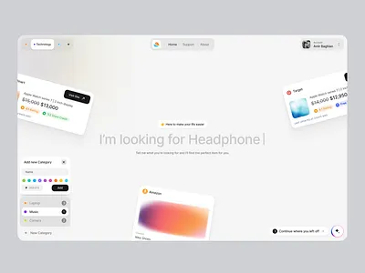 AI-Powered Shopping Platform ai bot buy dashboard header landing product search shop shopping ui web