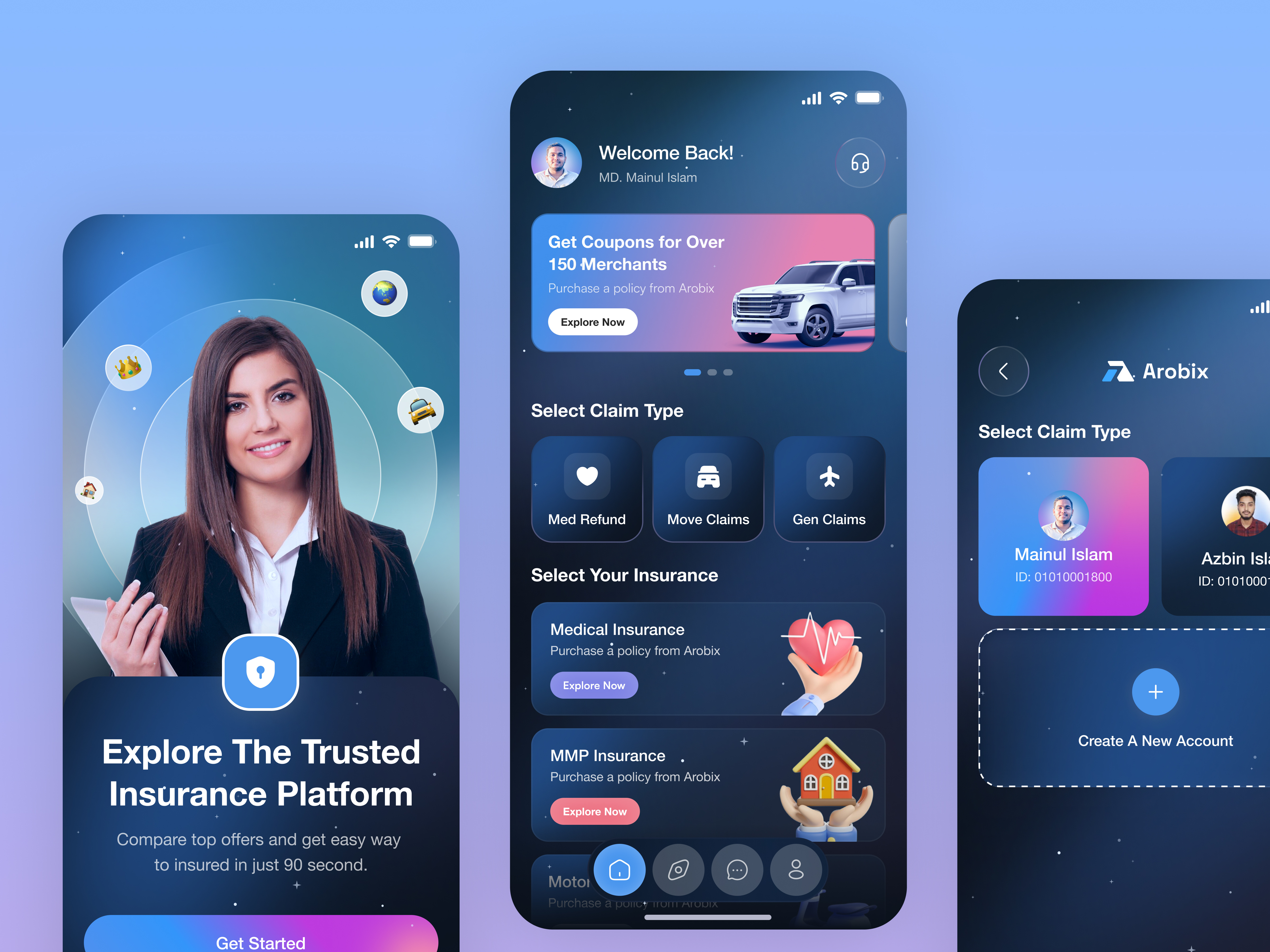 Dark - Insurance App Mobile Design car insurance health app health ui healthcare insurance app insurance dashboard insurance landing page insurance logo insurance website medical app medical dashboard medical insurance medical web app mmp insurance mobile app mobile app design mobile app ui ui ui design ux