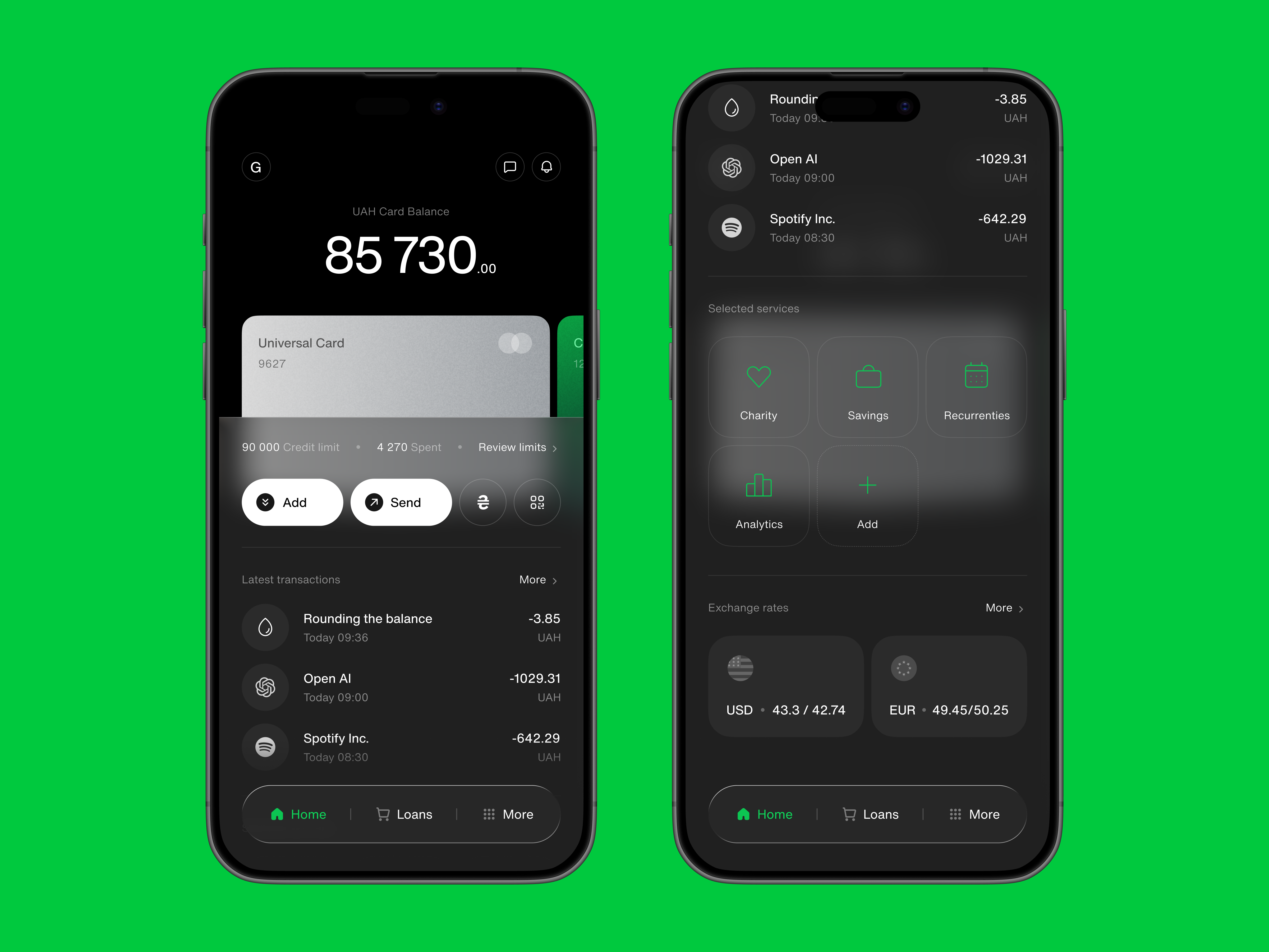 P24 Rethinking [1] app bank dark design fintech green grid layout minimal mobile typography ui