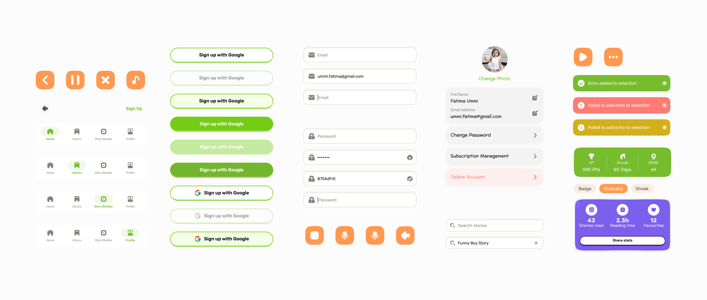 Kiddytales component set component library design system illustration product design ui uiux